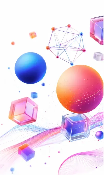 Abstract 3D shapes representing AI tools